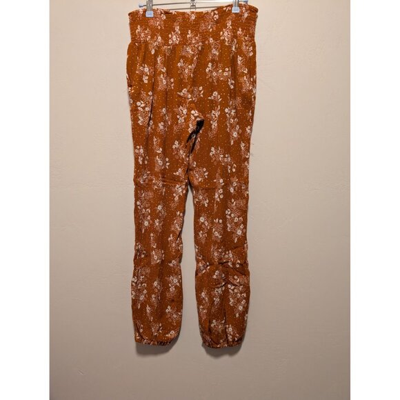 Three Dot Rust Floral Print Elastic Waist Pants - Picture 3 of 5